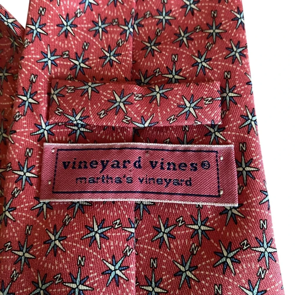 Vineyard Vines Pink Compass Rose North Nautical Silk Tie Handmade USA
